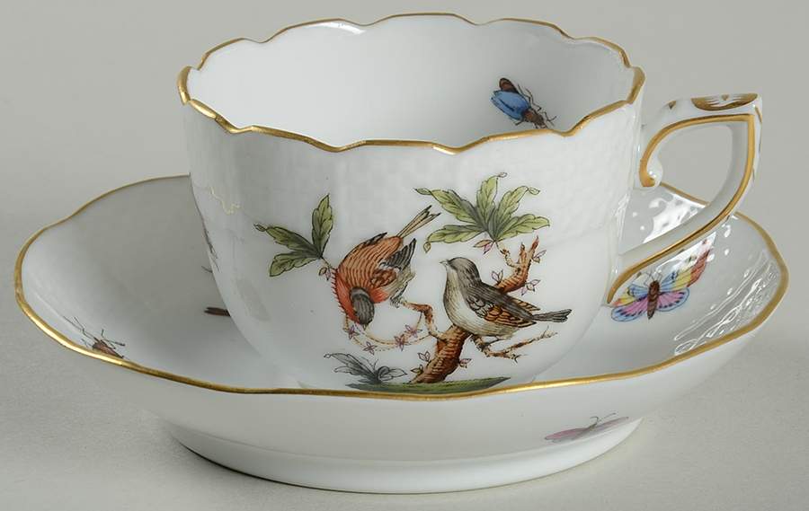 Rothschild Bird (RO) Flat Demitasse Cup & Saucer Set by Herend-1