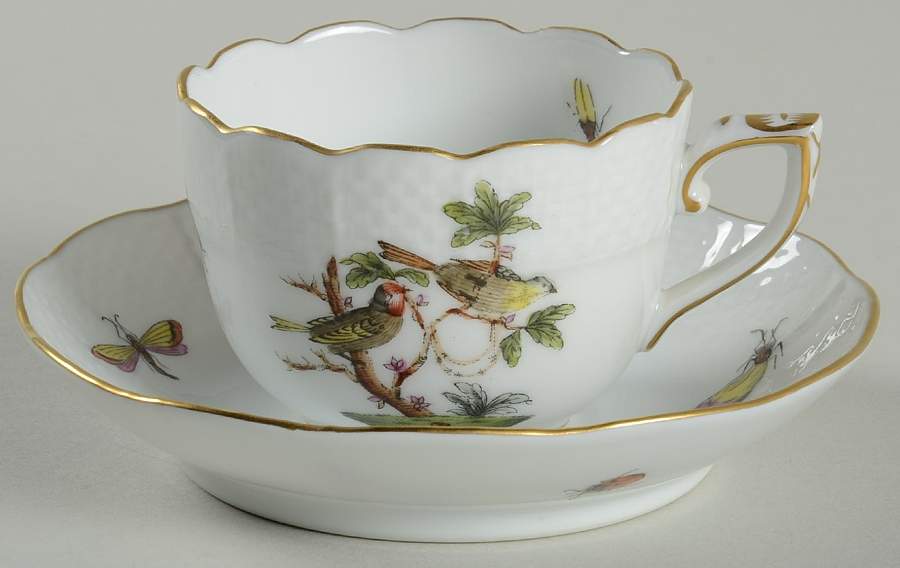 Rothschild Bird (RO) Flat Demitasse Cup & Saucer Set by Herend-1