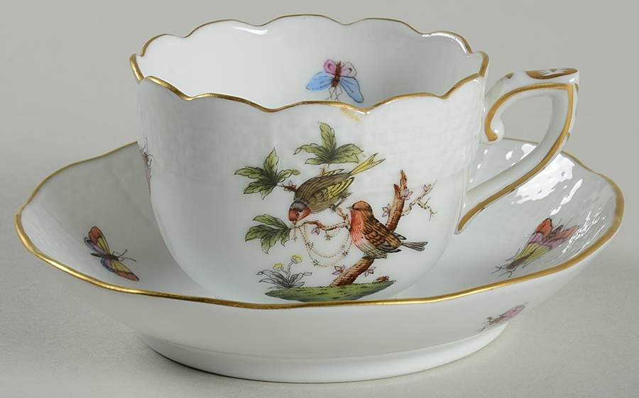 Rothschild Bird (RO) Flat Demitasse Cup & Saucer Set by Herend-1