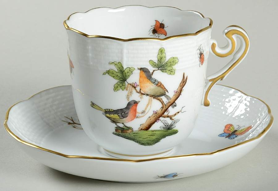 Rothschild Bird (RO) Chocolate Cup & Saucer Set by Herend-1
