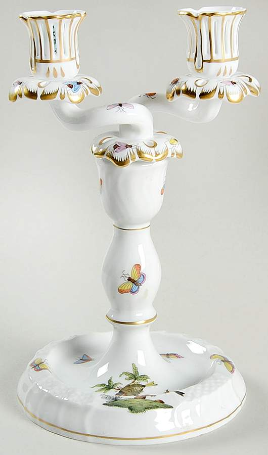Rothschild Bird (RO) 9" Double Light Candlestick by Herend-1
