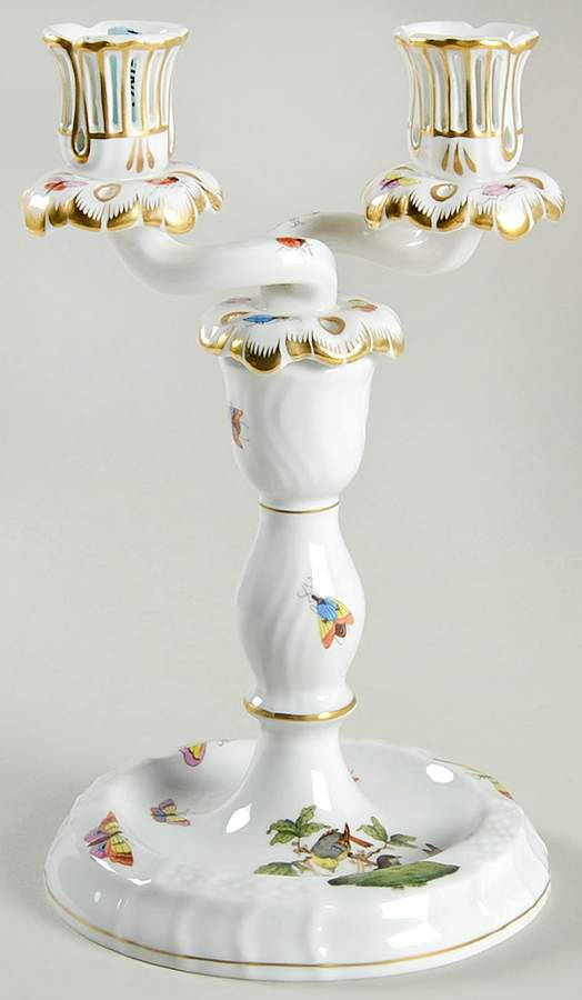 Rothschild Bird (RO) 9" Double Light Candlestick by Herend-1