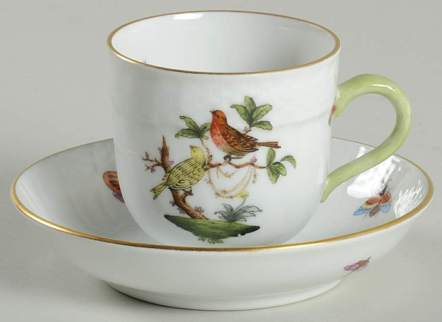 Rothschild Bird (RO) Flat Demitasse Cup & Saucer Set by Herend-1