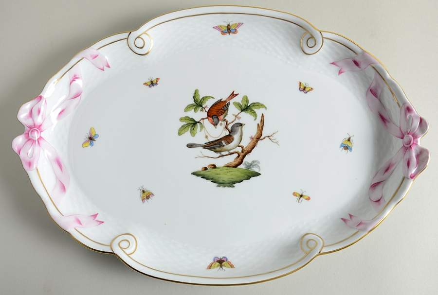 Rothschild Bird (RO) 15" Oval Ribbon Tray by Herend-1
