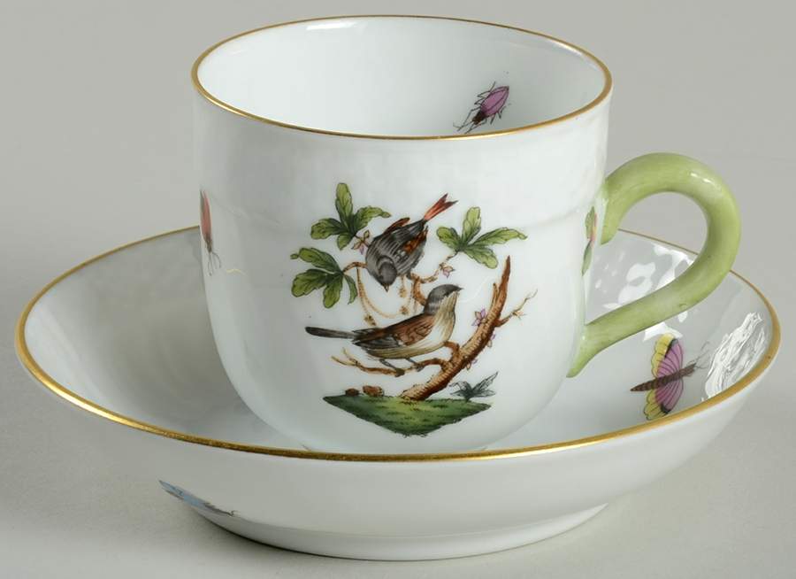 Rothschild Bird (RO) Flat Demitasse Cup & Saucer Set by Herend-1
