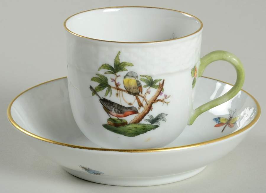 Rothschild Bird (RO) Flat Demitasse Cup & Saucer Set by Herend-1