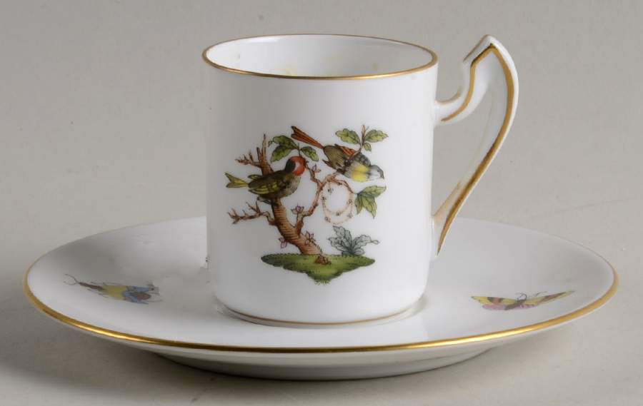 Rothschild Bird (RO) Flat Demitasse Cup & Saucer Set by Herend-1