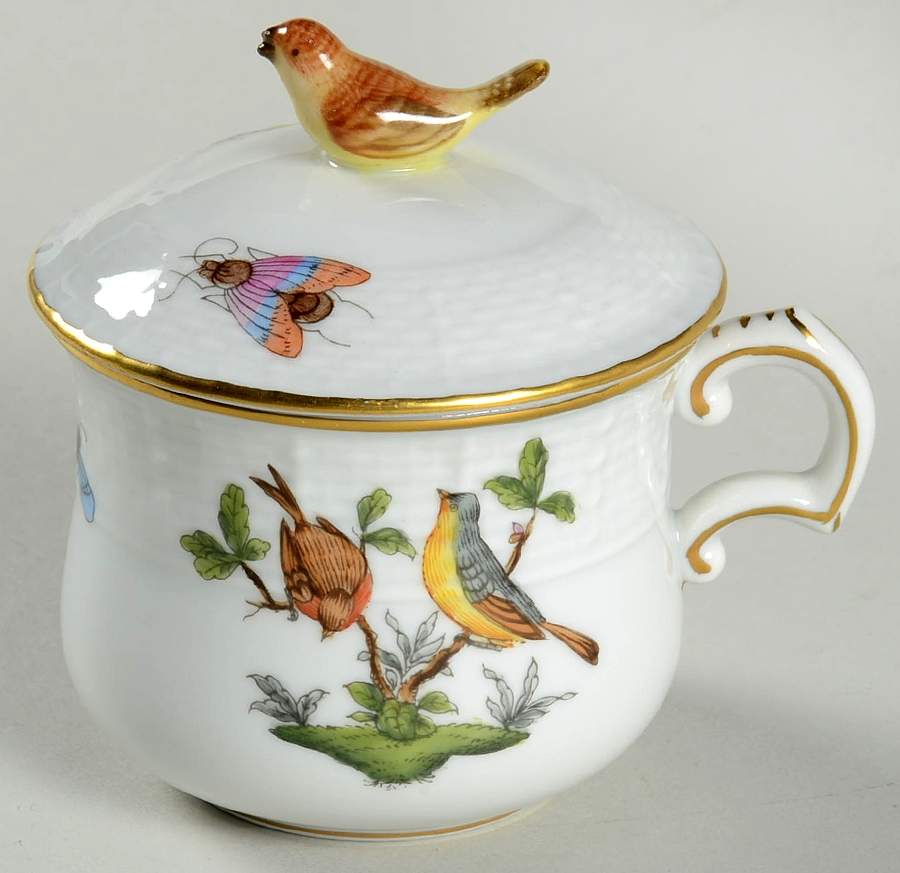 Rothschild Bird (RO) Pot de Creme (2 Pc)-Lid & Base by Herend-1