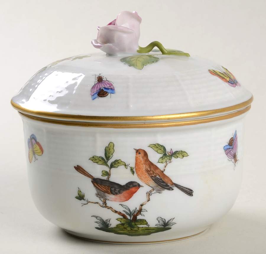 Rothschild Bird (RO) Sugar Bowl & Lid by Herend-1