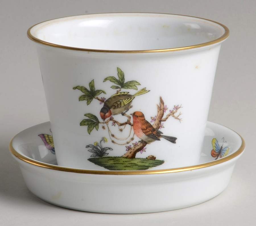 Rothschild Bird (RO) 2" Flower Pot & Underplate by Herend-1