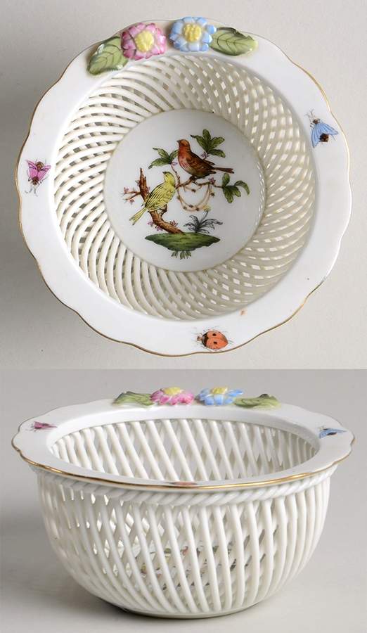 Rothschild Bird (RO) 4" Small Round Open Weave Basket by Herend-1