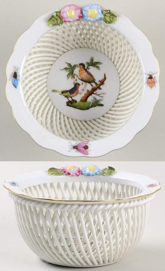 Rothschild Bird (RO) 4" Small Round Open Weave Basket by Herend-1