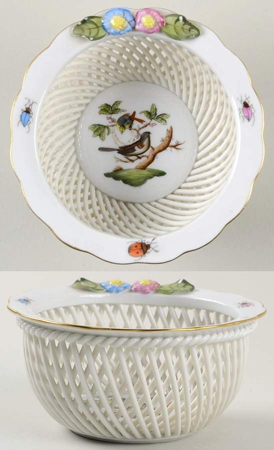 Rothschild Bird (RO) 4" Small Round Open Weave Basket by Herend-1