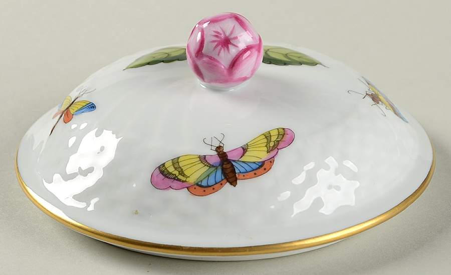 Rothschild Bird (RO) Lid for Cream Soup Bowl w/Pink Bud Finial by Herend-1