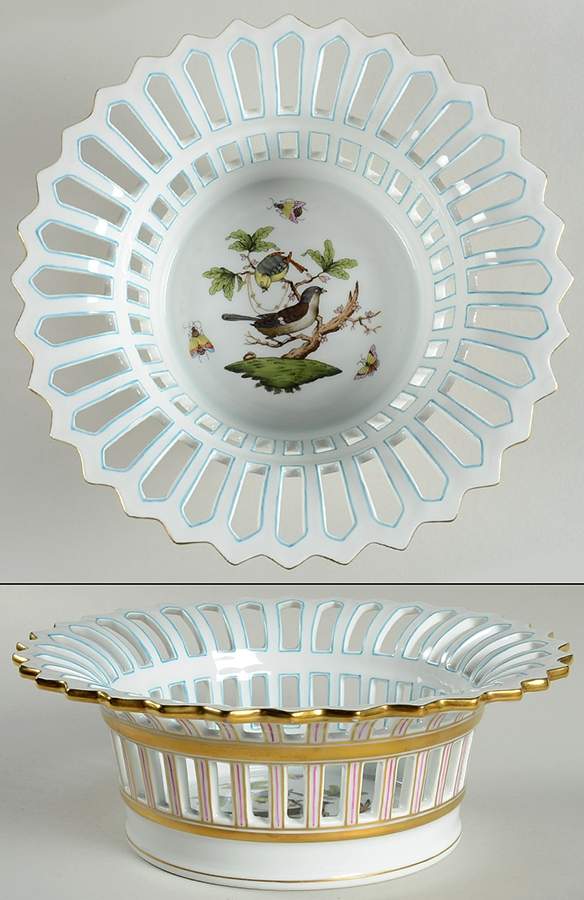 Rothschild Bird (RO) 9" Round Open Weave Basket by Herend-1