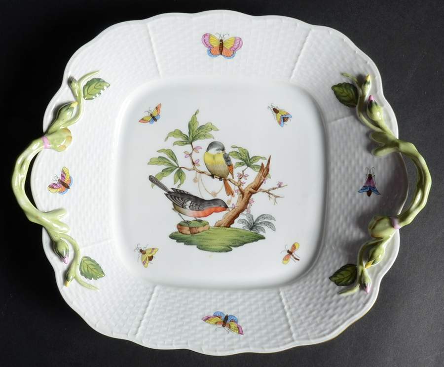 Rothschild Bird (RO) 11" Square Handled Cake Plate by Herend-1