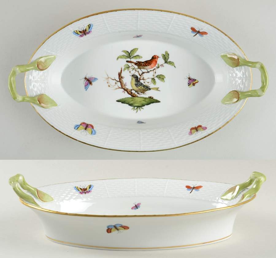 Rothschild Bird (RO) Oval Handled Bread Dish by Herend-1