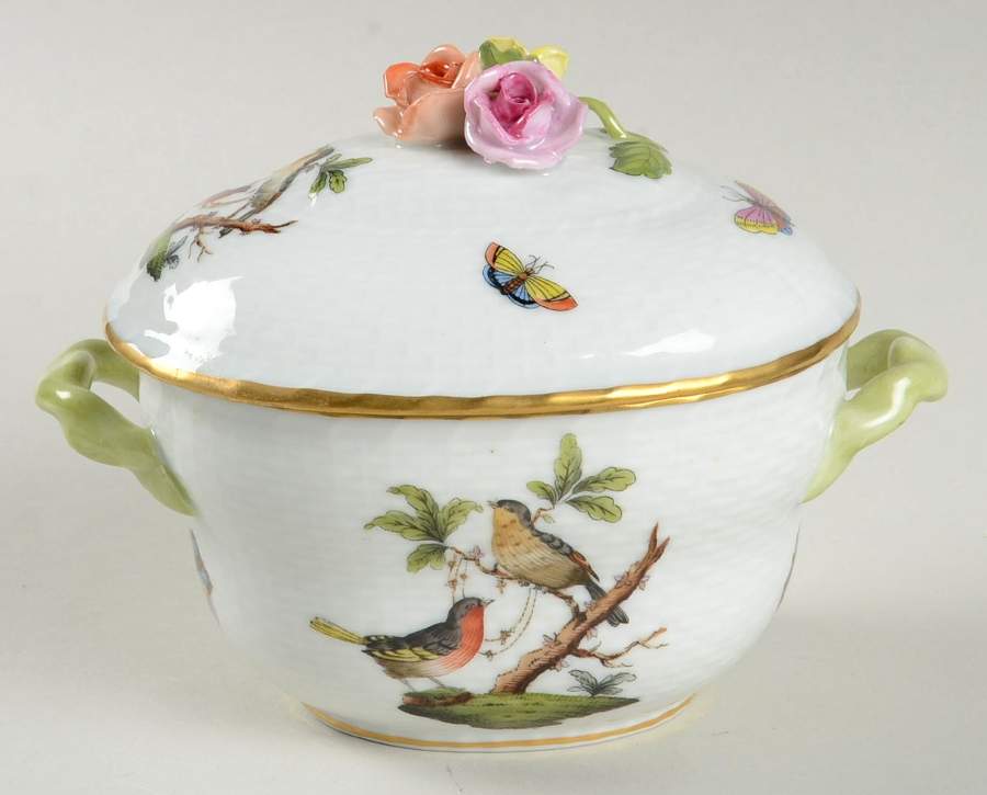 Rothschild Bird (RO) 4" Oval Bon Bon & Lid by Herend-1