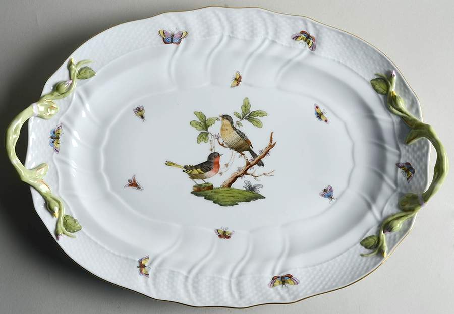Rothschild Bird (RO) 15" Oval Handled Platter by Herend-1