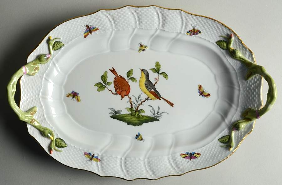 Rothschild Bird (RO) 14" Oval Handled Platter by Herend-1