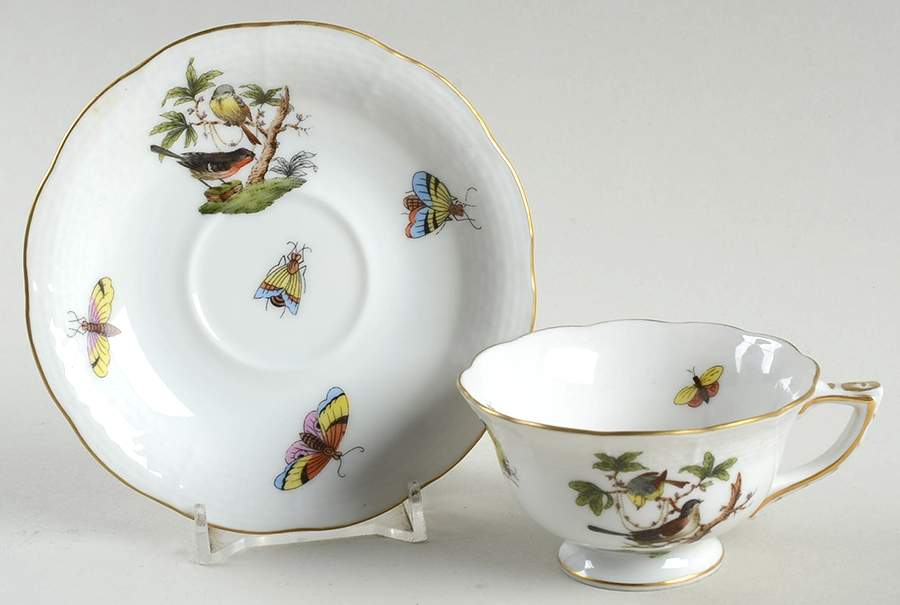 Rothschild Bird (RO) Footed Demitasse Cup & Saucer Set by Herend-1