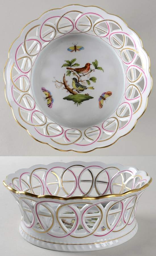 Rothschild Bird (RO) 7" Round Open Weave Basket by Herend-1