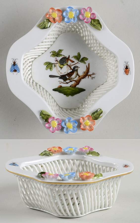 Rothschild Bird (RO) 4" Square Open Weave Basket by Herend-1