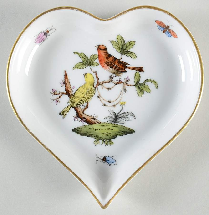 Rothschild Bird (RO) Heart Shaped Tray by Herend-1