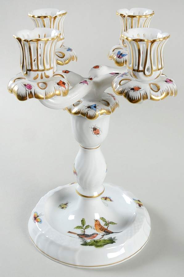 Rothschild Bird (RO) 8 3/4" 4 Light Candlestick (Uses 4 Lt Arm) by Herend-1