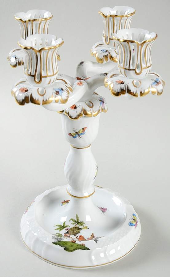 Rothschild Bird (RO) 8 3/4" 4 Light Candlestick (Uses 4 Lt Arm) by Herend-1