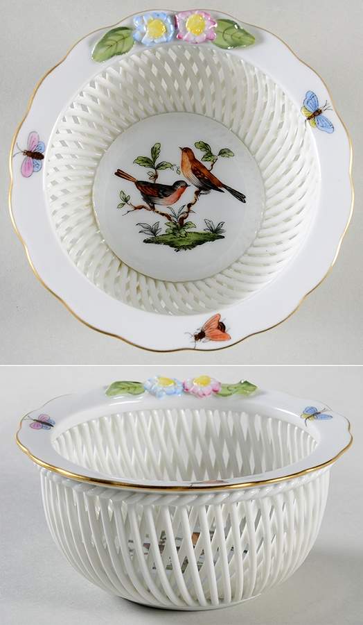 Rothschild Bird (RO) 4" Small Round Open Weave Basket by Herend-1