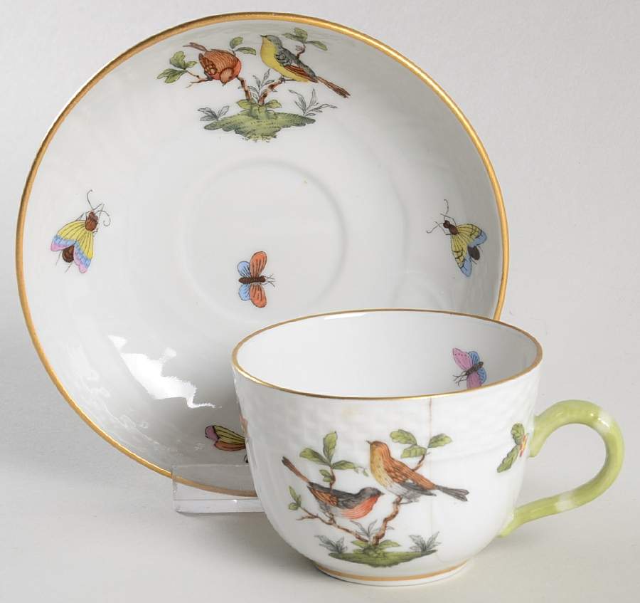 Rothschild Bird (RO) Flat Demitasse Cup & Saucer Set by Herend-1