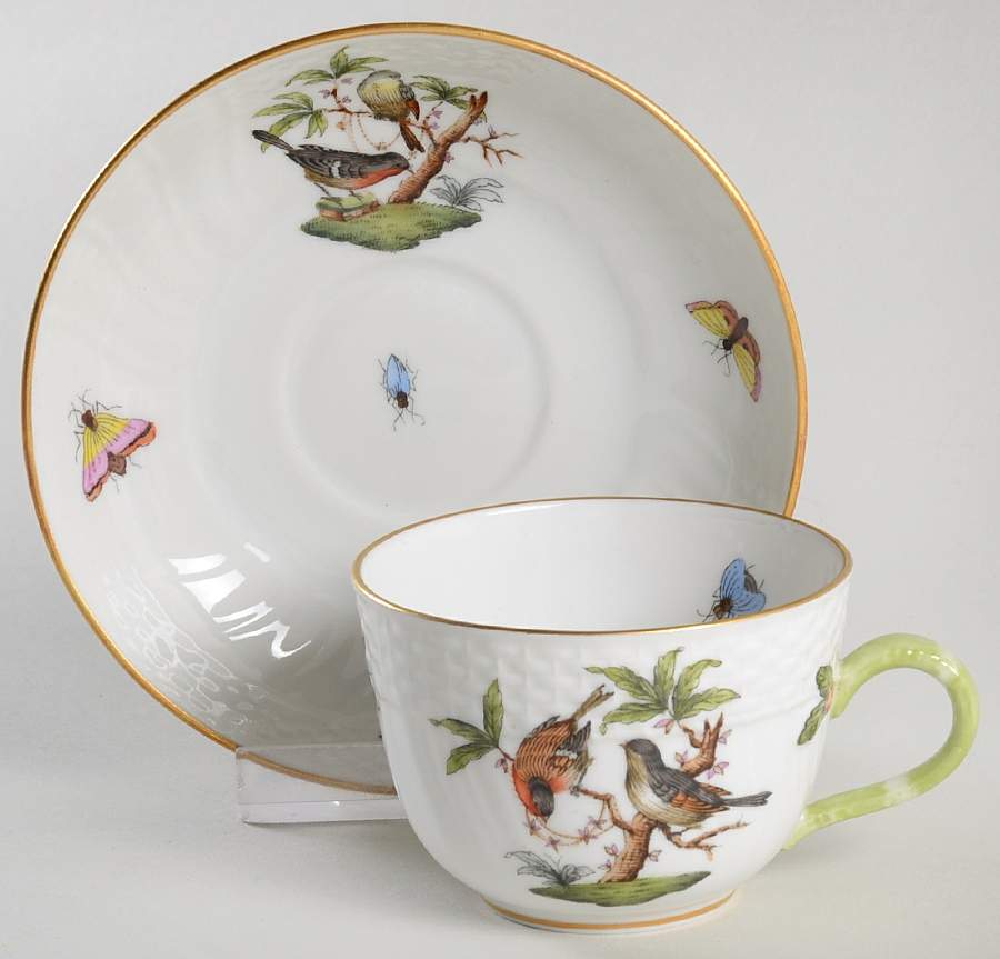 Rothschild Bird (RO) Flat Demitasse Cup & Saucer Set by Herend-1