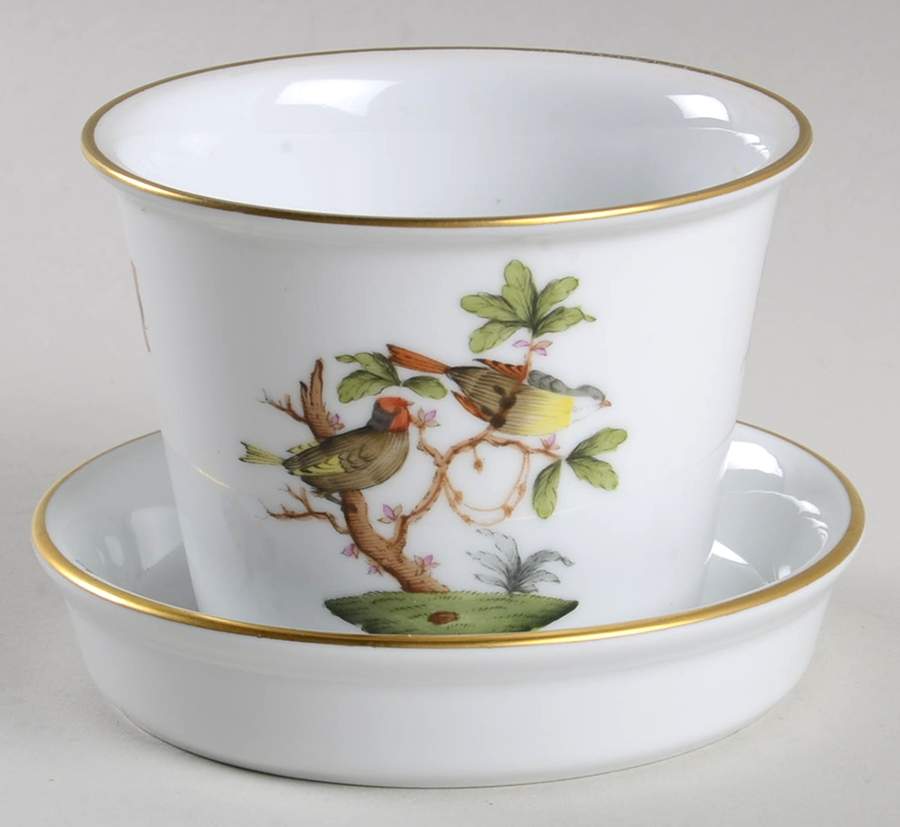 Rothschild Bird (RO) 2" Flower Pot & Underplate by Herend-1