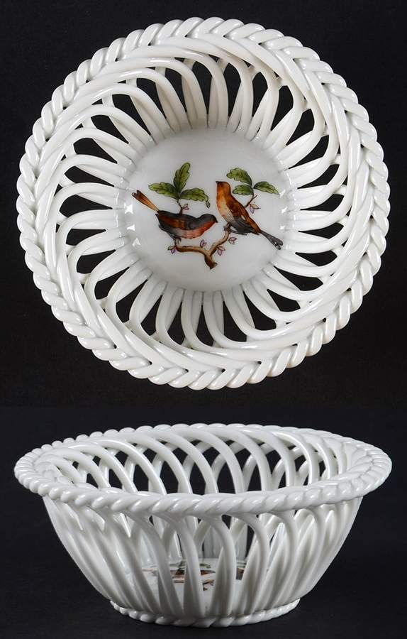 Rothschild Bird (RO) 3" Round Open Weave Basket by Herend-1