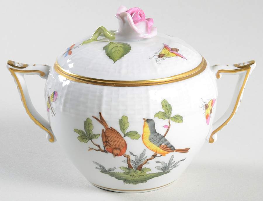 Rothschild Bird (RO) Sugar Bowl & Lid by Herend-1