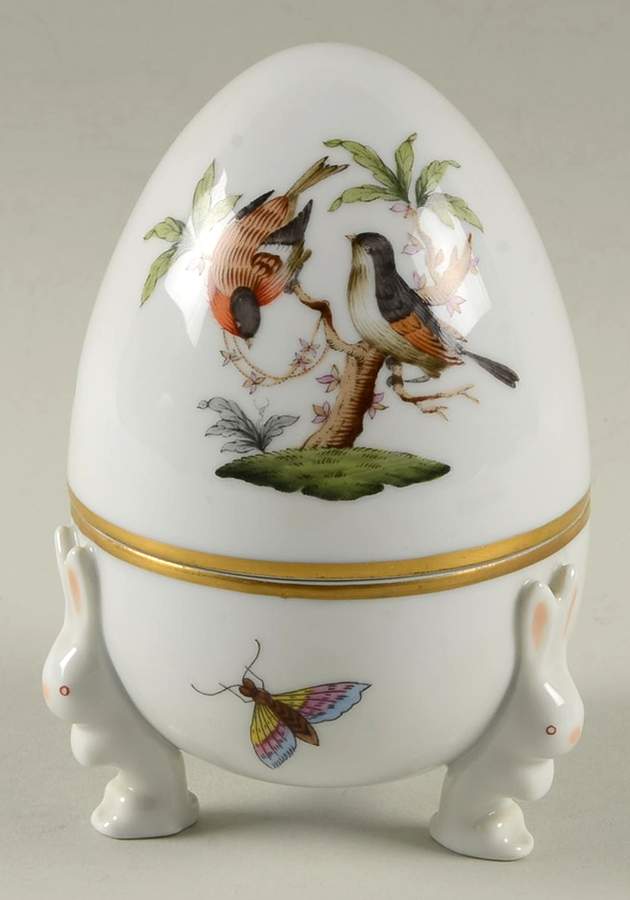 Rothschild Bird (RO) Egg Bon Bon with Bunny Feet & Lid by Herend-1