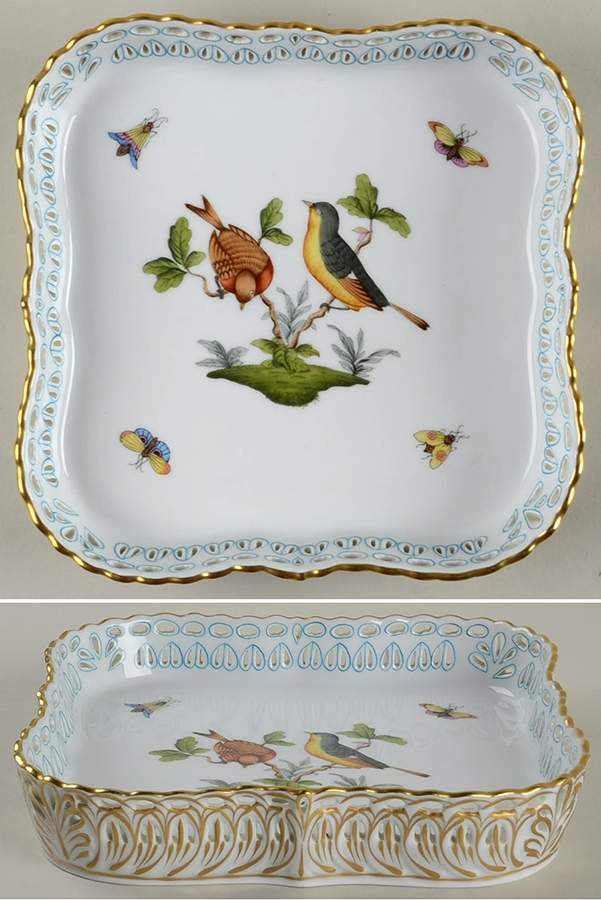 Rothschild Bird (RO) Squae Openwork Gallery Tray by Herend-1