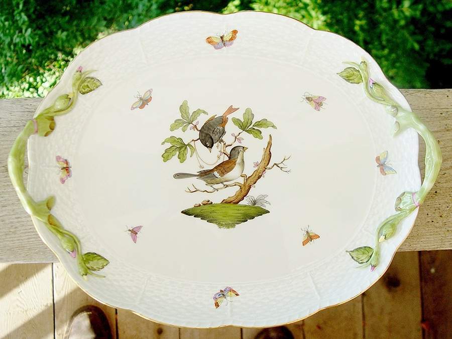 Rothschild Bird (RO) 12" Oval Handled Tray by Herend-1