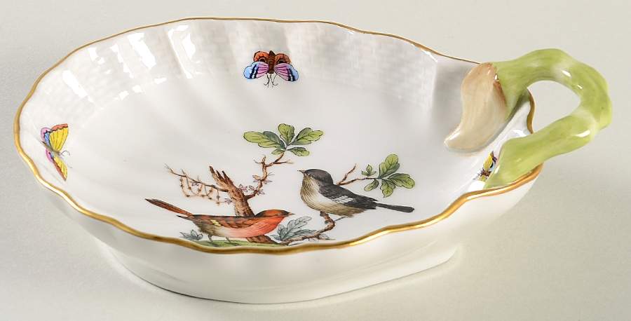 Rothschild Bird (RO) 6" Handled Shell Shaped Dish by Herend-1