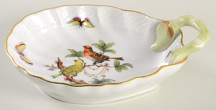 Rothschild Bird (RO) 6" Handled Shell Shaped Dish by Herend-1