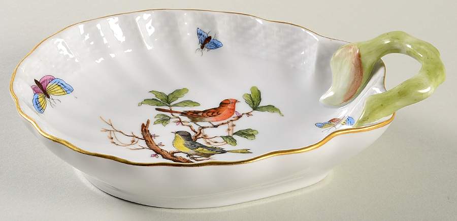 Rothschild Bird (RO) 6" Handled Shell Shaped Dish by Herend-1