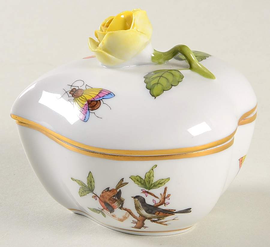 Rothschild Bird (RO) 3" Heart Shaped Box & Lid by Herend-1