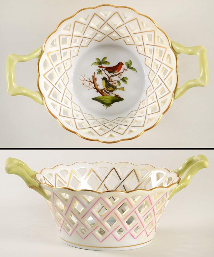 Rothschild Bird (RO) 5" Round Open Weave Basket with Handles by Herend-1