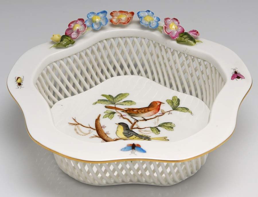 Rothschild Bird (RO) 5" Open Weave Basket by Herend-1
