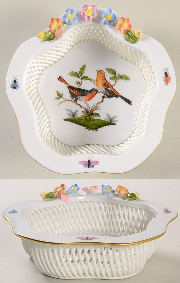 Rothschild Bird (RO) 5" Open Weave Basket by Herend-1