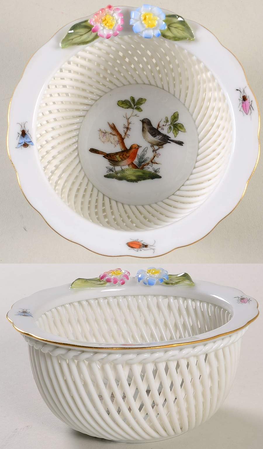 Rothschild Bird (RO) 4" Small Round Open Weave Basket by Herend-1