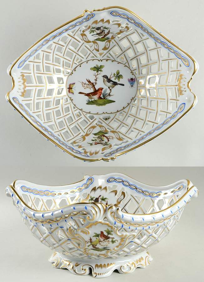 Rothschild Bird (RO) 10" Oval Openwork Basket by Herend-1