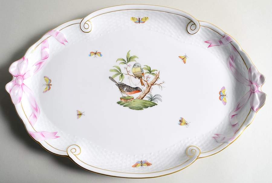 Rothschild Bird (RO) 15" Oval Ribbon Tray by Herend-1