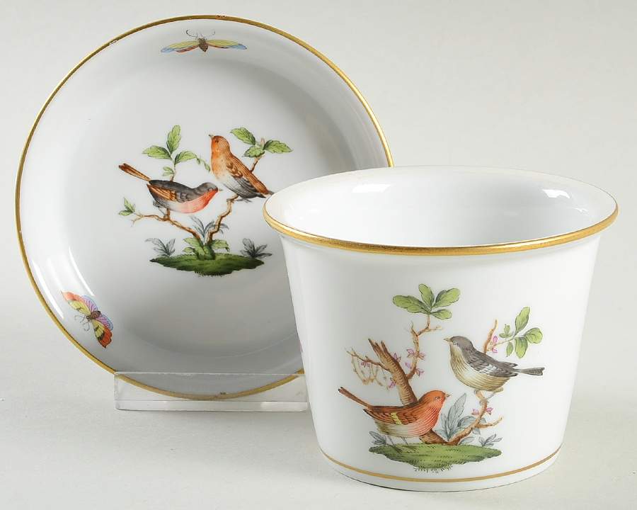 Rothschild Bird (RO) 2" Flower Pot & Underplate by Herend-1